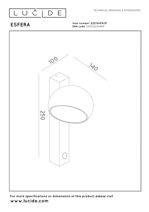 Lucide ESFERA - Wall light - LED Dim. - 1x9W 2700K - White | Premium - technical